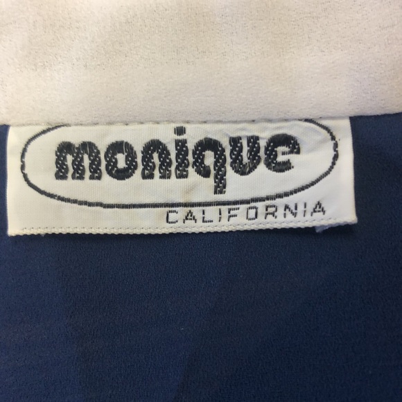 VTG 80’s Monique California Blue & White Sheer Short Sleeve Blouse Ruffle - Picture 6 of 6